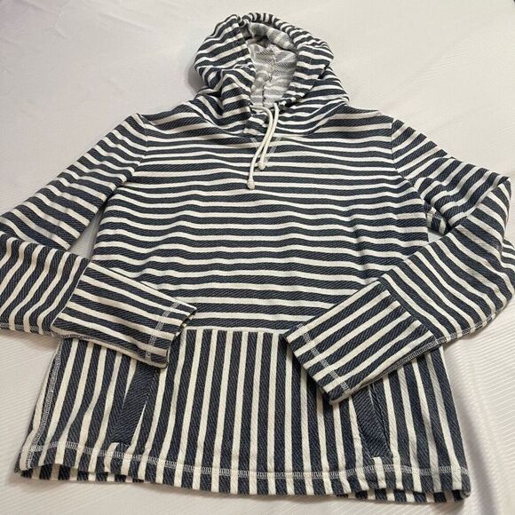 J. Crew Navy Blue White Stripe Sweatshirt Hoodie Size Small - Picture 1 of 7
